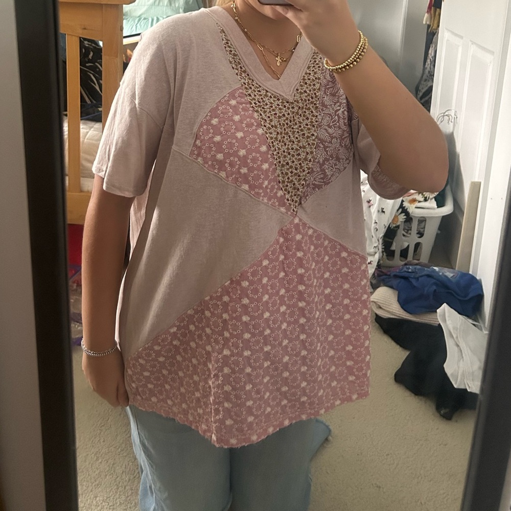 Boho Chic Pink And Cream Patchwork Top - image 2